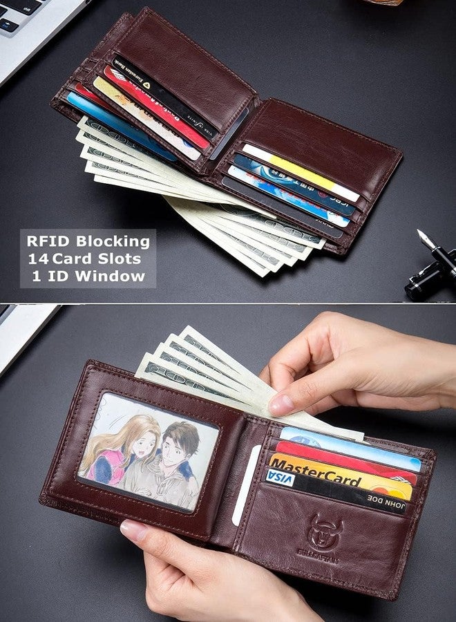 كونتاكتس محفظة رجالية رفيعة من الجلد الطبيعي، مزودة بتقنية حجب الترددات اللاسلكية، محفظة بسيطة للرجال، حامل بطاقات ائتمان ثنائي الطي - بني... - Image 3